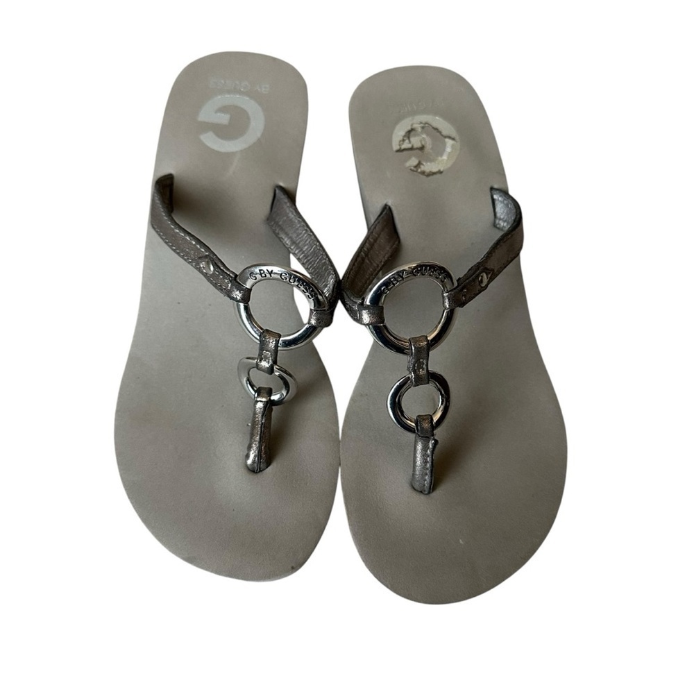 G by Guess Silver Metallic 3 Inch Wedge Sandals ? 8 or 9 No Size Tag